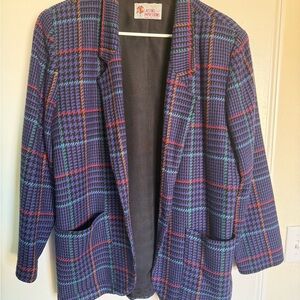 Vintage Women's Oversized Plaid Blazer - Multicolor
